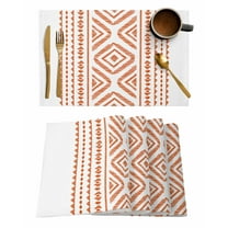 Orange Bohemian Placemats Set of 12 Vintage Farmhouse Abstract Tribe Heat Insulation Washable Place Mats, Rustic Non-Slip Table Mats for Dining Table Party Kitchen Decor,13x19 Inch