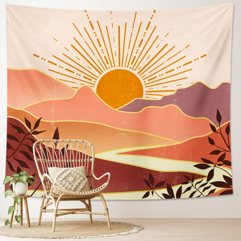 Orange Bohemian Sun Art Tapestry Aesthetic Sunset Vintage 70s Mountain Tapestry for Living Room Bedroom Dorm Classroom Office Decor Walmart