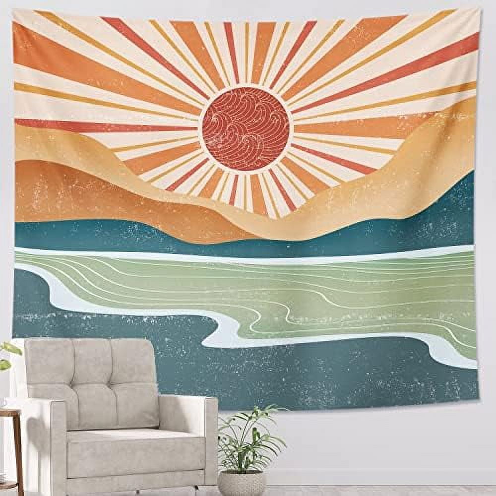 Orange Bohemian Sun Art Tapestry Aesthetic Sunset Vintage 70s Rainbow