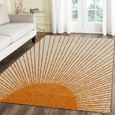 Orange Bohemian Sunshine Area Rug, Abstract Line Rug, Non-Shedding Machine Washable Non Slip Durable Rugs, Living Room Bedroom Home Decorative Carpet 4 x 6ft