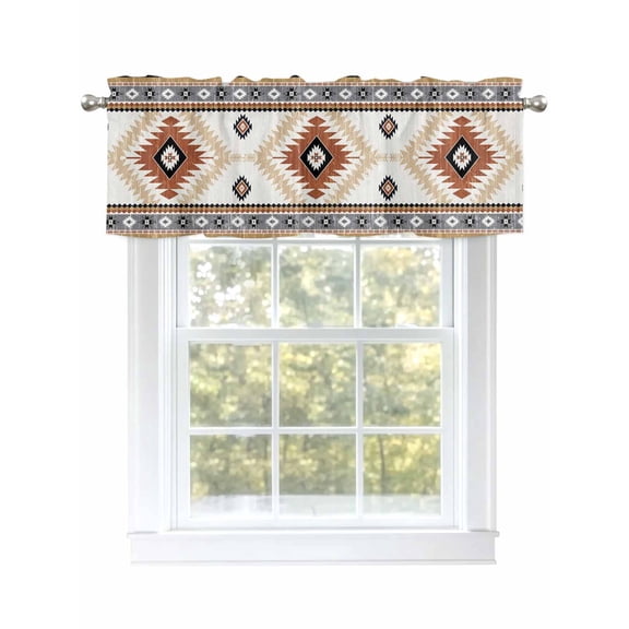 Orange Bohemian Valances for Windows, Rod Pocket Kitchen Valance Curtains - Soft & Washable Small Window Treatment for Living Room, Bathroom, Aztec Boho Tribal 54x18inch, 1 Panel