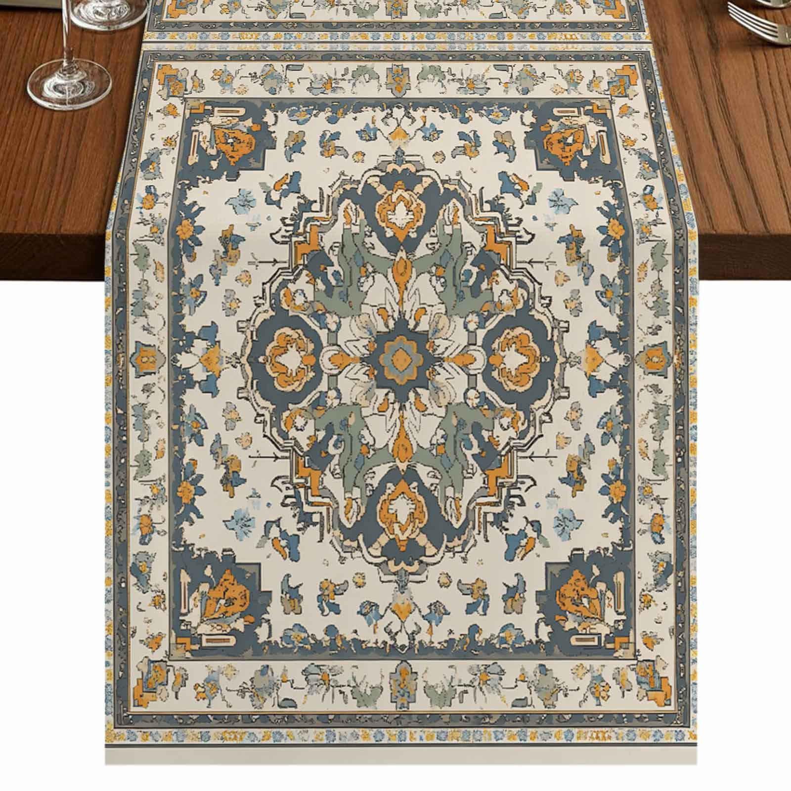 Orange Boho 72 Inch Table Runner, Southwestern Geometric Vintage Ethnic ...