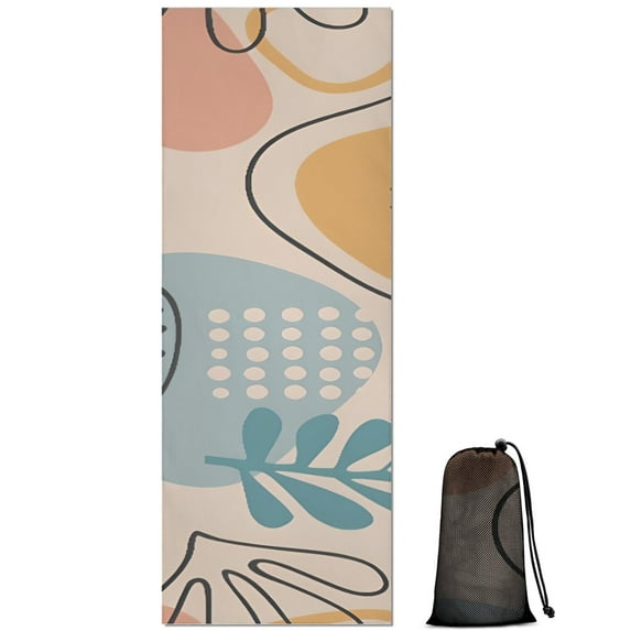 Orange Boho Abstract and Plant Pattern Hot Yoga Mat Towel Non Slip for Hot Yoga - Quick-Drying Yoga Mat Cover with 4 Corner Pockets with Travel Bag - Hot Yoga Towel Non Slip 70"x26"
