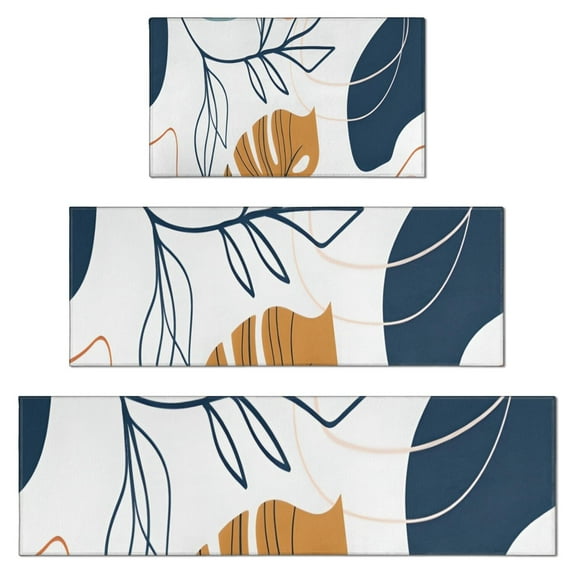 Orange Boho Abstract and Plant Pattern Kitchen Rugs Sets Of 3,Kitchen Runner Rugs Non Skid Washable,Decorative Kitchen Floor Mats for Kitchen,Sink,Laundry,17"x30"+ 17"x47" + 17"x59"