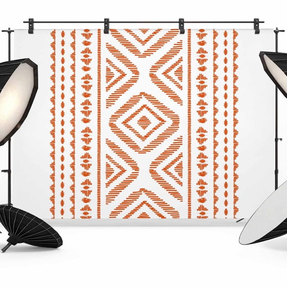 Orange Boho Backdrop for Photoshoot,Photography Photo Studio Background Wall Backdrop,Vintage Southwestern Geometric Stripes Back Drop Banner Panel for Portraits Wedding Party Live Streaming 7x5Ft