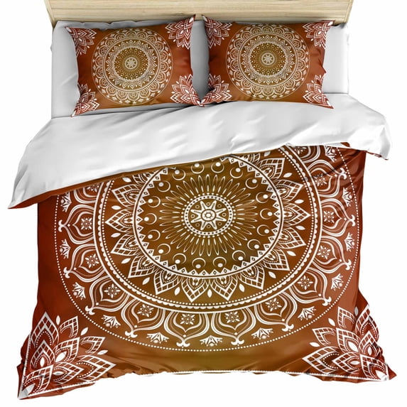 Orange Boho Bedding 3 Piece Duvet Cover Set Twin Size, Country Vintage Ethnic Abstract Geometric Soft Microfiber Comforter Cover with Zipper Closure & Pillowcases, Wrinkle & FadeResistant Quilt Cover