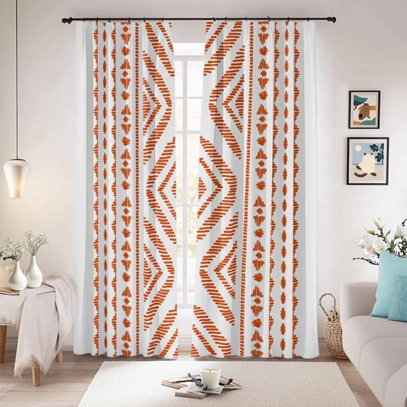 Orange Boho Blackout Curtains for Bedroom/Living Room, Pinch Pleated Black Out Curtains, Vintage Southwestern Geometric Stripes Room Darkening Window Drapes with Hooks 2 Panels, 39"x70"