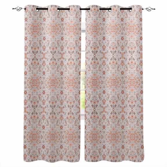 Orange Boho Blackout Curtains for Bedroom/Living Room, Thermal Insulated Kitchen Curtains, Vintage Southwestern Ethnic Mexican Floral Grommet Darkening Window Treatment Drapes 27.5"x39"x2