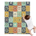 thumbnail image 1 of Orange Boho Bohemia Floral Geometric Pattern Blanket,Comfortable Soft Flannel Throw Blanket,All Season,Warm Lightweight Blankets for Sofa Bed Couch Living Room Chair,30"x40", 1 of 4