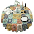 thumbnail image 1 of Orange Boho Bohemia Floral Geometric Pattern Round Tablecloth 60"x60",Wrinkle Wipeable Table Cloth for Kitchen Dining Room Picnic Patio Party, 1 of 6