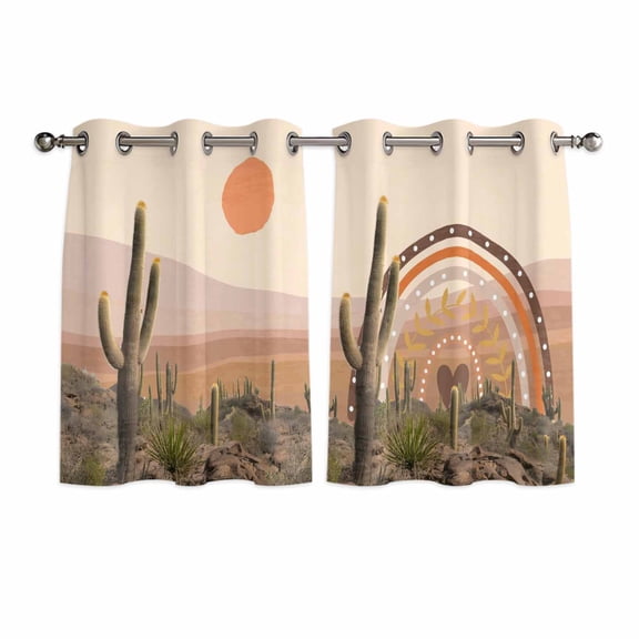 Orange Boho Cactus Kitchen Curtains Window Panels, Tropical Abstract Art Summer Insulated Window Treatment Curtain, Grommet Curtains for Bedroom/Living Room/Bathroom, 2 Piece 42"Wx54"L