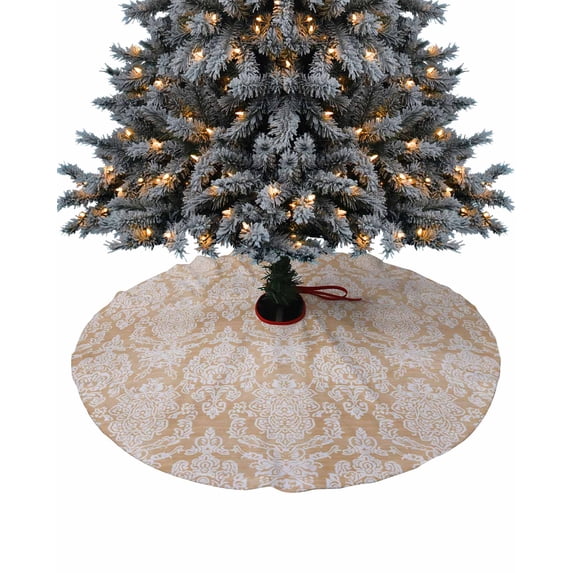 Orange Boho Christmas Tree Skirt 48 Inches Large Christmas Skirt Tree, Vintage Mexican Ethnic Floral Southwestern Tree Skirt Christmas Decorations for Fireplace Party Holidays Indoor Outdoor