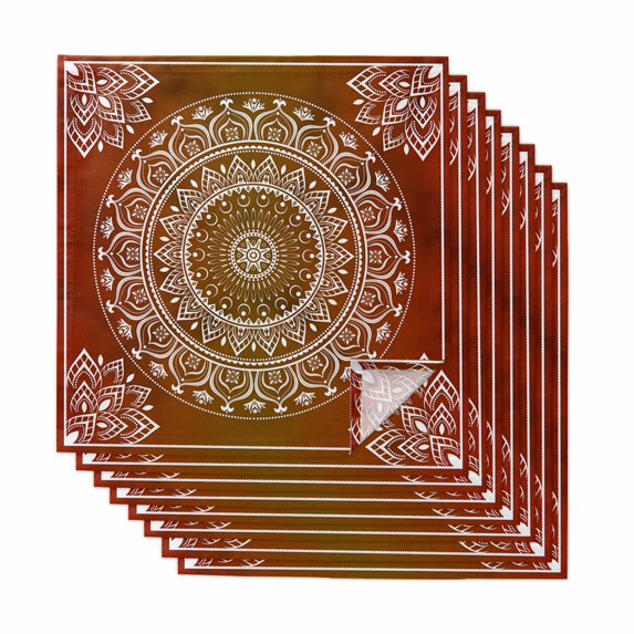 Orange Boho Cloth Napkins, Country Vintage Ethnic Abstract Geometric Washable and Reusable Dinner Napkins Set of 8, Table Napkin for Kitchen Party Birthday Wedding Hotel Housewarming 20"x20"