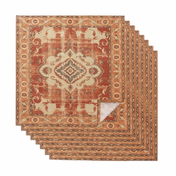 Orange Boho Cloth Napkins, Geometric Antique Tribal Retro Ethnic Washable and Reusable Dinner Napkins Set of 8, Table Napkin for Kitchen Party Birthday Wedding Hotel Housewarming 20"x20"