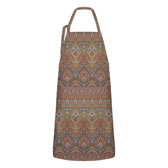 Orange Boho Ethnic Paisley Pattern Apron-Garden Aprons for Women with Pockets-Cotton Linen Waterproof Kitchen Cooking Gardening Aprons Adjustable for Kitchen,Cooking,BBQ and Salon 33x27 Inch