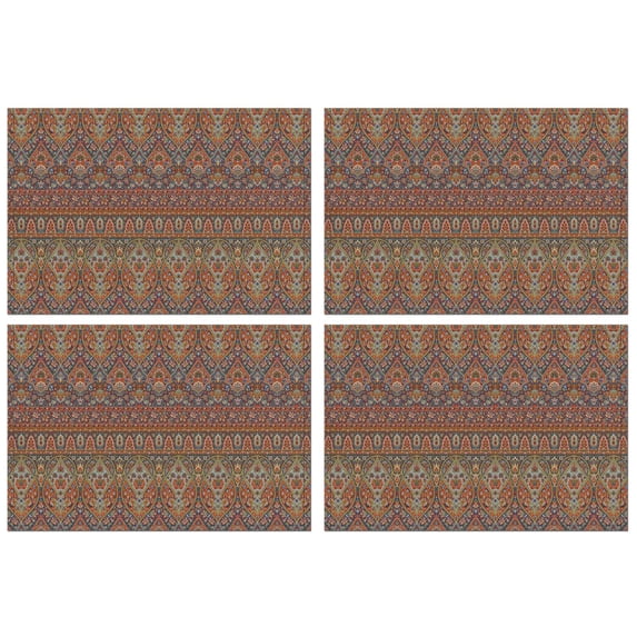 Orange Boho Ethnic Paisley Pattern Summer Placemats Table Placemats Set Of 4-Linen Kitchen Washable Placemats Table Mats 11.8"x17.7" Non-Slip Heat Resistant