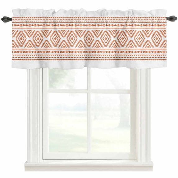 Orange Boho Farmhouse Short Window Curtain Valances, Vintage Southwestern Geometric Stripes Rod Pocket Kitchen Valances for Living Room Bedroom Bathroom Cafe 54" x 18"