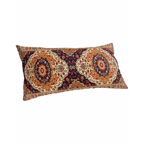 Orange Boho Flower Pillow Covers King Size, Traditional Oriental Tribal Ethnic Soft Bed Throw Pillowcases Breathable Cooling Long Lumbar Body Pillow Sham Cover for Bed Sofa 20''x40''