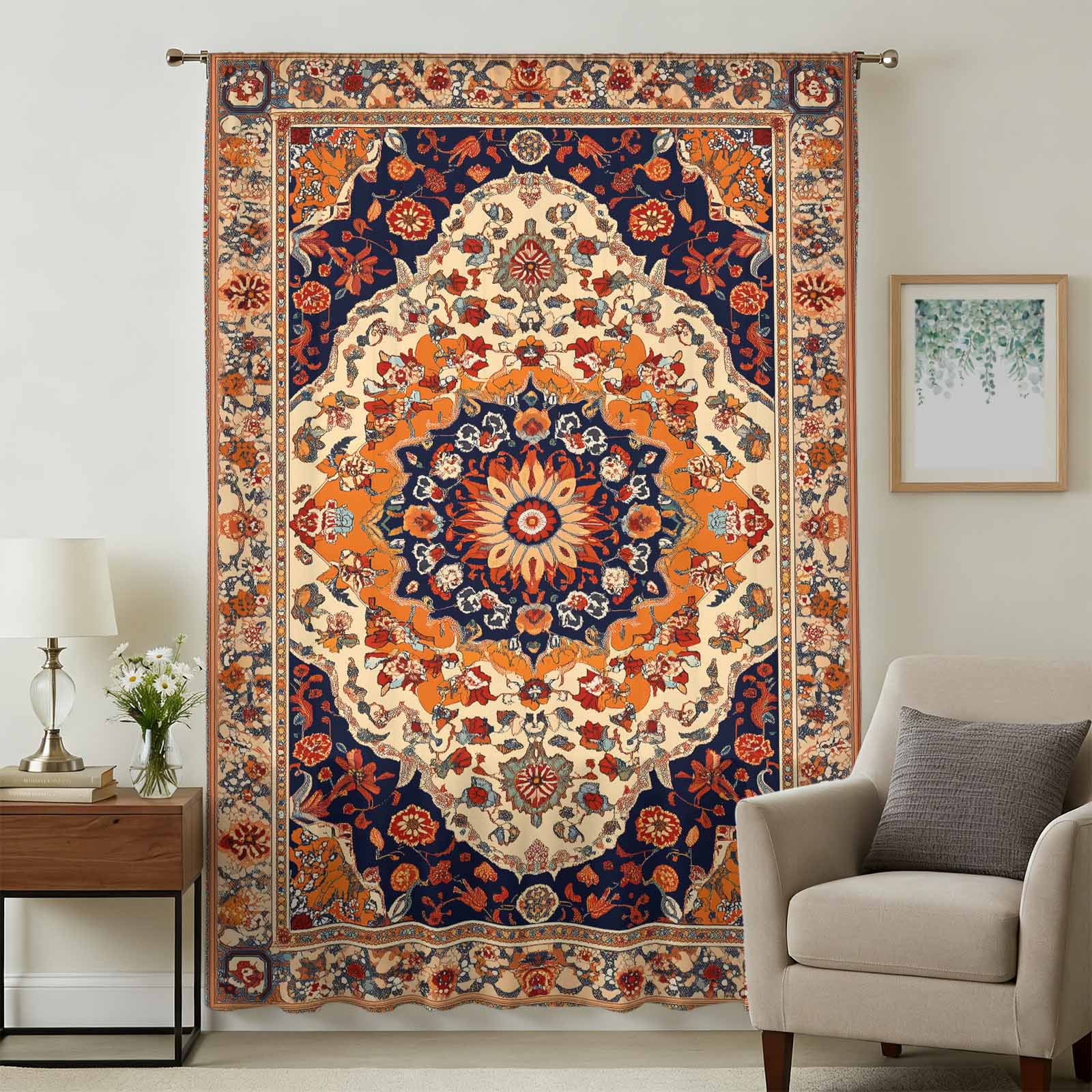 Orange Boho Flower Sheer Curtains 84 Inches Long, Traditional Oriental ...