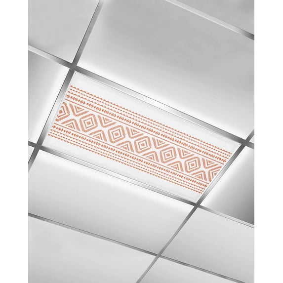 Orange Boho Fluorescent Light Covers for Ceiling Lights 4x2 feet,1 Pack Magnetic Light Filters for Classroom,Vintage Southwestern Geometric Stripes Fluorescent Light Shade Panel for Office School