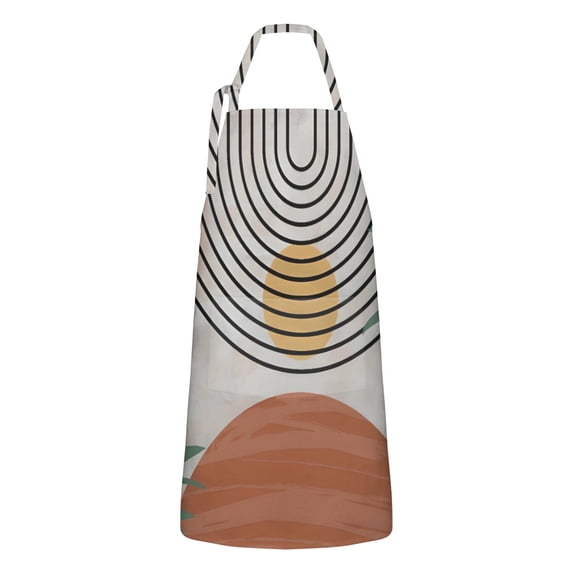 Orange Boho Geometric and Plant Pattern (2) Apron-Garden Aprons for Women with Pockets-Cotton Linen Waterproof Kitchen Cooking Gardening Aprons Adjustable for Kitchen,Cooking,BBQ and Salon 33x27 Inch