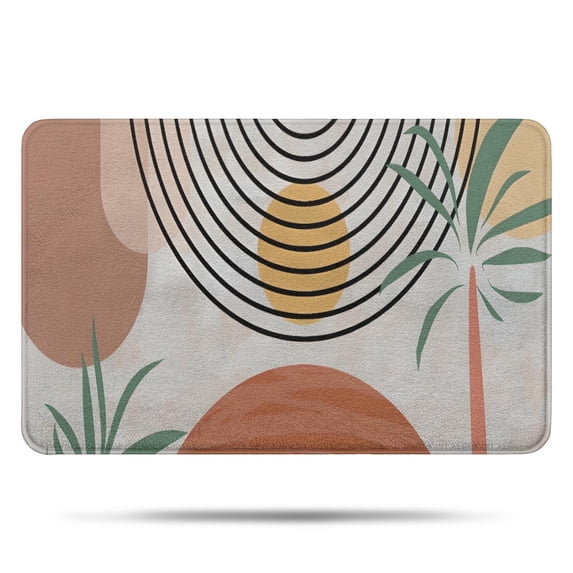 Orange Boho Geometric and Plant Pattern (2) Bathroom Rugs Mat,Non Slip Microfiber Bathroom Rug,Rubber Backing,Soft Bathroom Mats for Bathroom Floor,Tub and Shower,17x27in(43x68cm)