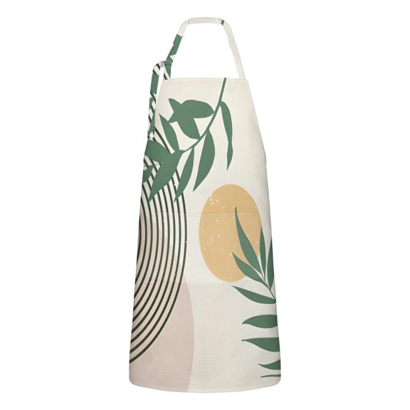 Orange Boho Geometric and Plant Pattern Apron-Garden Aprons for Women with Pockets-Cotton Linen Waterproof Kitchen Cooking Gardening Aprons Adjustable for Kitchen,Cooking,BBQ and Salon 33x27 Inch