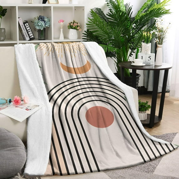 Orange Boho Geometric and Plant Pattern Blanket,Comfortable Soft Flannel Throw Blanket,All Season,Warm Lightweight Blankets for Sofa Bed Couch Living Room Chair,40"x50"
