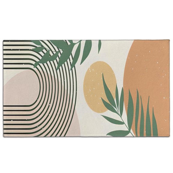 Orange Boho Geometric and Plant Pattern Door Rugs,Washable Non Slip Door Mats Indoor,Decorative Door Mats,Entry Mat Indoor for Entrance,Bedroom,Kitchen,Bathroom,17"x30"
