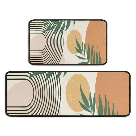 Orange Boho Geometric and Plant Pattern Kitchen Rugs Sets Of 2,Anti Fatigue Kitchen Mat Rugs Non Slip Washable,Decorative Kitchen Floor Mats for Kitchen,Sink,Laundry,17"X30"+17"X47"