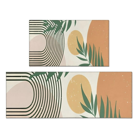Orange Boho Geometric and Plant Pattern Kitchen Rugs Sets Of 2,Anti Fatigue Kitchen Mat Rugs Non Slip Washable,Decorative Kitchen Floor Mats for Kitchen,Sink,Laundry,17"x30"+17"x47"