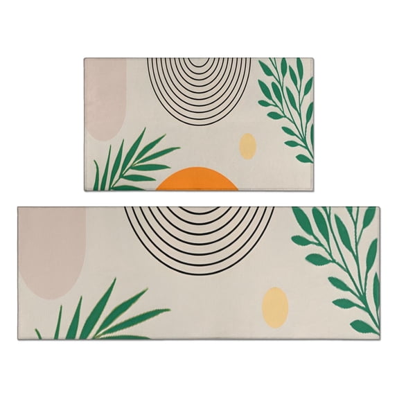 Orange Boho Geometric and Plant Pattern Kitchen Rugs Sets Of 2,Anti Fatigue Kitchen Mat Rugs Non Slip Washable,Decorative Kitchen Floor Mats for Kitchen,Sink,Laundry,17"x30"+17"x47"