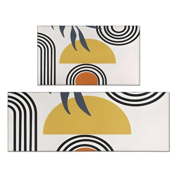 Orange Boho Geometric and Plant Pattern Kitchen Rugs Sets Of 2,Anti Fatigue Kitchen Mat Rugs Non Slip Washable,Decorative Kitchen Floor Mats for Kitchen,Sink,Laundry,17"x30"+17"x47"