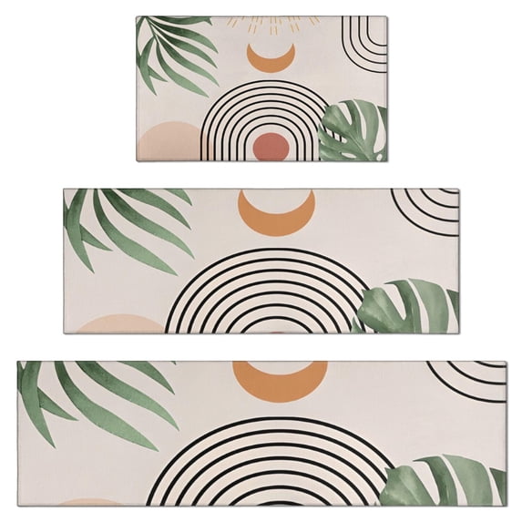 Orange Boho Geometric and Plant Pattern Kitchen Rugs Sets Of 3,Kitchen Runner Rugs Non Skid Washable,Decorative Kitchen Floor Mats for Kitchen,Sink,Laundry,17"x30"+ 17"x47" + 17"x59"