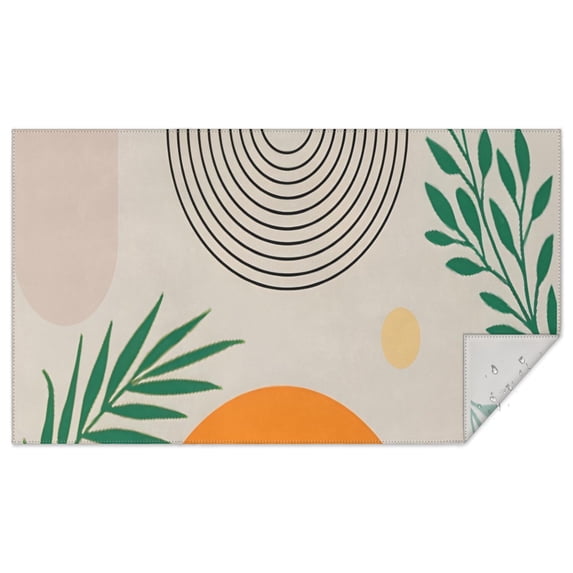 Orange Boho Geometric and Plant Pattern Rectangle Tablecloth 60"x102",Waterproof Polyester Rectangle Table Cloth, Wipeable Spillproof Polyester Tablecloth for Dining, Camping, Indoor and Outdoor