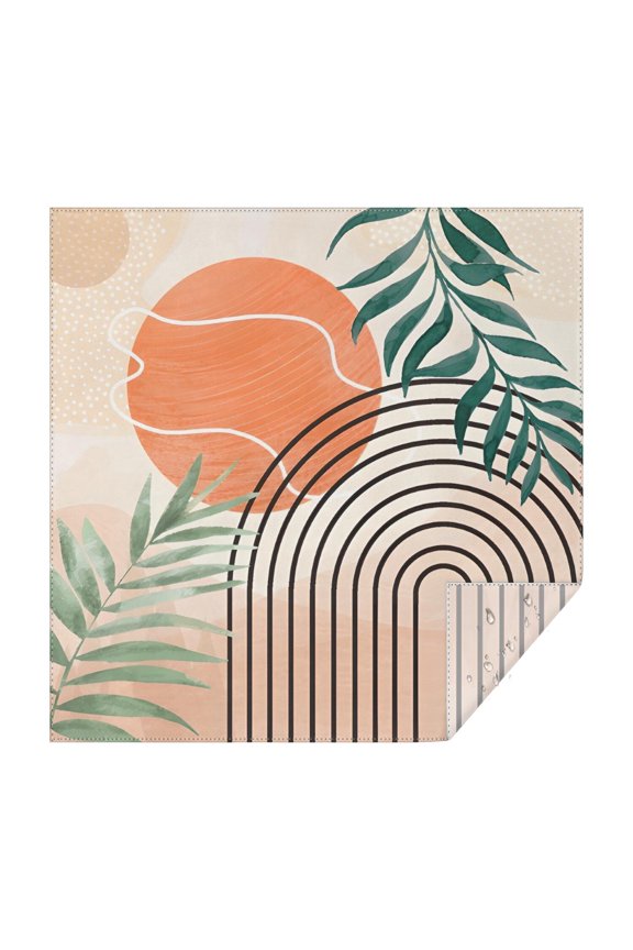 Orange Boho Geometric and Plant Pattern Square Tablecloth,Waterproof Square Table Cover,Wipeable Spillproof Washable Table Cover for Home Kitchen Party Decor 52"x52"(132x132cm)