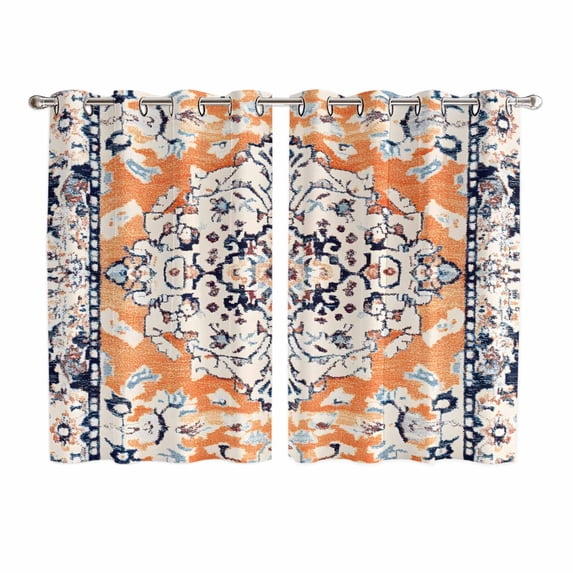 Orange Boho Kitchen Curtains 63 Inch Length, Vintage Ethnic Tribe Abstract Art Grommet Top Bedroom Living Room Curtains, Light Filtering Cafe Curtain Drapes 2 Panels Set 104''x63''