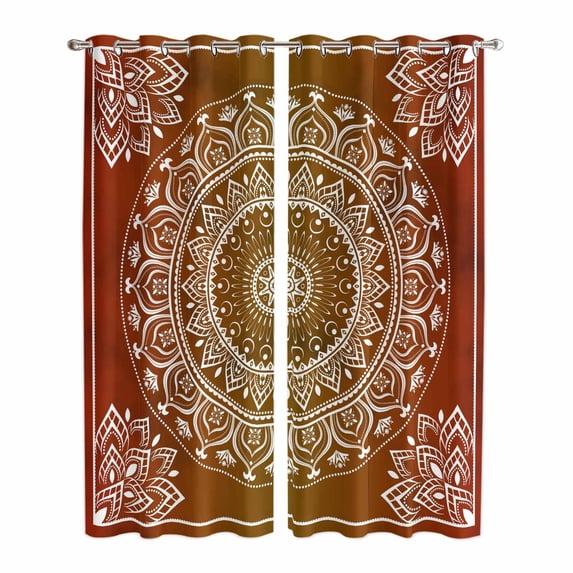 Orange Boho Kitchen Curtains 84 Inch Length, Country Vintage Ethnic Abstract Geometric Grommet Top Bedroom Living Room Curtains, Light Filtering Cafe Curtain Drapes 2 Panels Set 84''x84''
