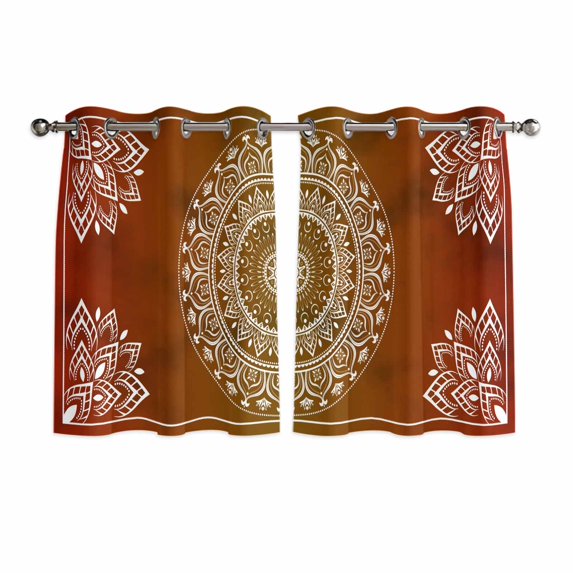 Orange Boho Kitchen Curtains Short 45 Inch Length, Country Vintage Ethnic Abstract Geometric Grommet Top Bedroom Living Room Curtains, Light Filtering Cafe Curtain Drapes 2 Panels Set 84''x45''