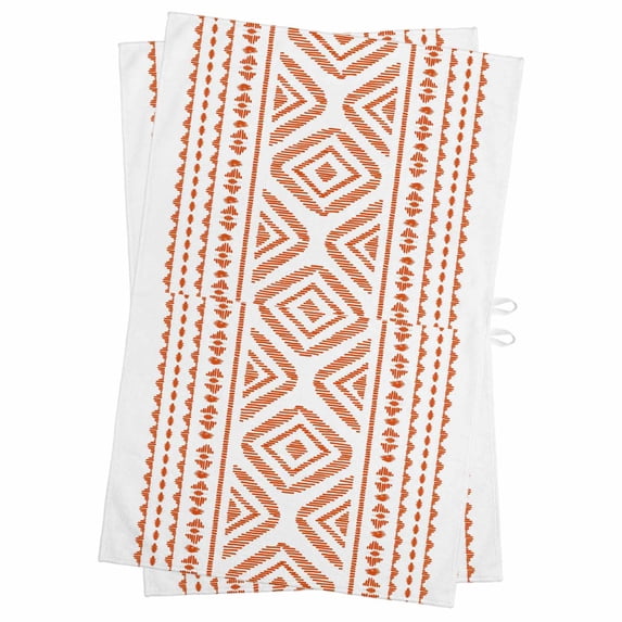 Orange Boho Kitchen Towels Set of 2, Water Absorbent Dish Towel, Vintage Southwestern Geometric Stripes Decorative Hand Towels - Quick Drying Cloth for Cooking Baking, 18x28 Inch