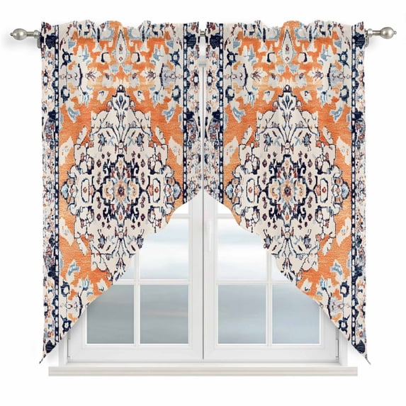 Orange Boho Kitchen Window Curtains, Swag Curtains Valance for Bedroom Living Room Bathroom, Vintage Ethnic Tribe Abstract Art Rod Pocket Window Treatment Curtain Block Drapes 2 Panels 28"x36"