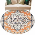 thumbnail image 1 of Orange Boho Large Area Rugs for Bedroom Living Room, Soft Non Slip Carpet Bedside Rug, Vintage Ethnic Tribe Abstract Art Round Floor Cover Kitchen Accent Rug 7' for Dining Room/Office, 1 of 9