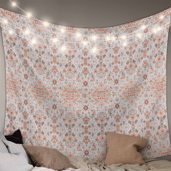 Orange Boho Large Tapestry for Bedroom Wall Hanging Tapestry,Vintage Southwestern Ethnic Mexican Floral Ceiling Backdrop Tapestries Poster Blanket Wall Decor for Teens Room Living Room Dorm 85" x 90"