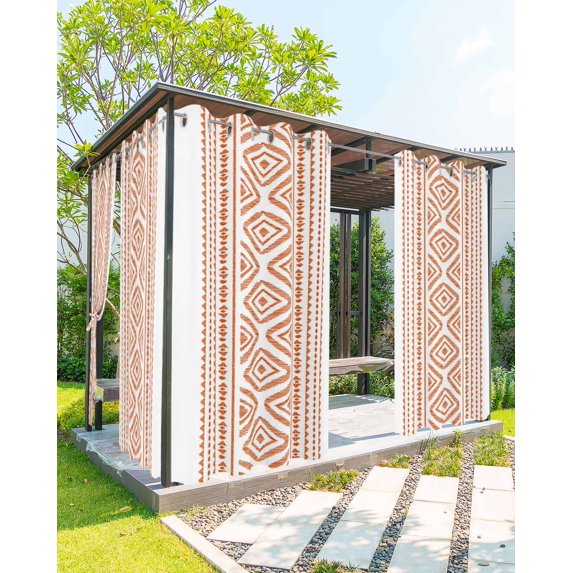 Orange Boho Outdoor Curtains for Patio, Vintage Southwestern Geometric Stripes Privacy Drapes Grommet Waterproof Outside Curtains for Porch/Cabana/Balcony 54"x 108", 2 Panel