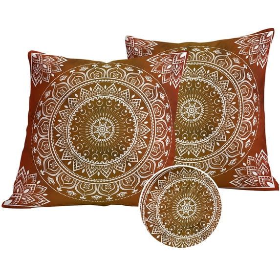 Orange Boho Outdoor Pillow Covers 18x18 Set of 2,Waterproof Patio Throw Pillowcase Protectors,Country Vintage Ethnic Abstract Geometric Decorative Pillow Shams Cushion Covers for Seat Bed Couch Sofa