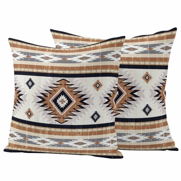 Orange Boho Outdoor Waterproof Pillow Covers, Southwestern Ethnic Aztec Retro Geometric Decorative Square Throw Pillowcase Sofa Cushion Sham for Patio/Couch/Chair, 26"x26" 2 Pack