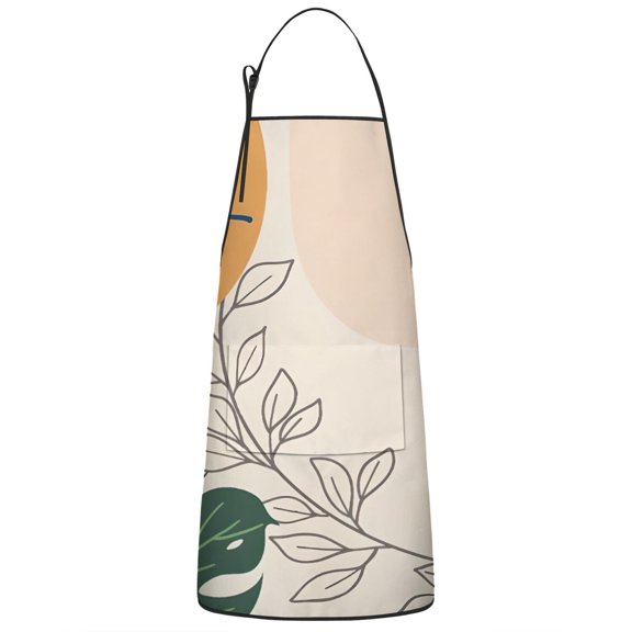 Orange Boho Plant Pattern Apron-Garden Aprons for Women with Pockets-Cotton Linen Waterproof Kitchen Cooking Gardening Aprons Adjustable for Kitchen,Cooking,BBQ and Salon 33x27 Inch