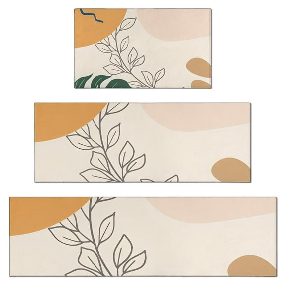 Orange Boho Plant Pattern Kitchen Rugs Sets Of 3,Kitchen Runner Rugs Non Skid Washable,Decorative Kitchen Floor Mats for Kitchen,Sink,Laundry,17"x30"+ 17"x47" + 17"x59"