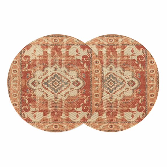 Orange Boho Round 15 Inch Placemats Set of 2, Geometric Antique Tribal Retro Ethnic HeatResistant Non Slip Place Mats for Dining Table, Wipeable Braided Kitchen Table Mats for Housewarming