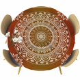 thumbnail image 1 of Orange Boho Round Tablecloth, Fitted Table Cover with Elastic for 45"-54" Round Tables, Country Vintage Ethnic Abstract Geometric Table Cloth Outdoor Indoor Dinning Party Waterproof Tablecloths, 1 of 7